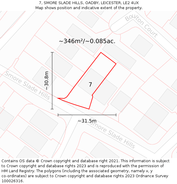 7, SMORE SLADE HILLS, OADBY, LEICESTER, LE2 4UX: Plot and title map