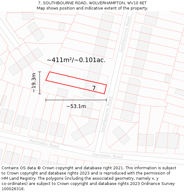 7, SOUTHBOURNE ROAD, WOLVERHAMPTON, WV10 6ET: Plot and title map