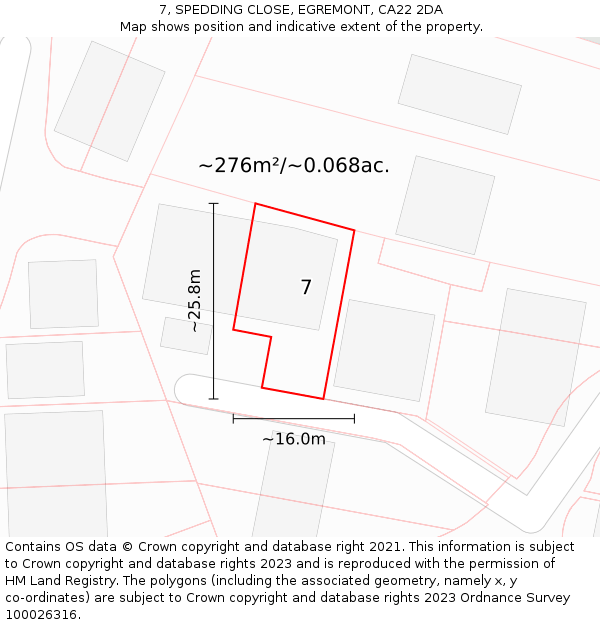 7, SPEDDING CLOSE, EGREMONT, CA22 2DA: Plot and title map