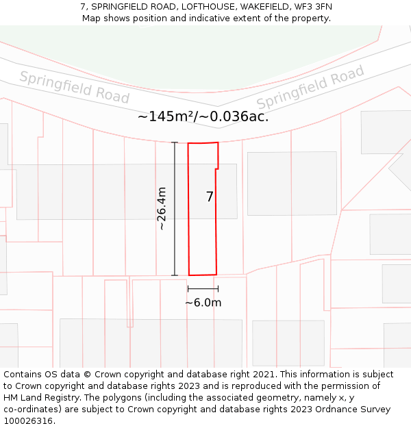 7, SPRINGFIELD ROAD, LOFTHOUSE, WAKEFIELD, WF3 3FN: Plot and title map