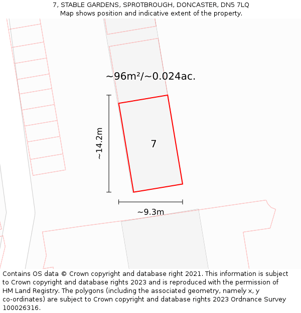 7, STABLE GARDENS, SPROTBROUGH, DONCASTER, DN5 7LQ: Plot and title map