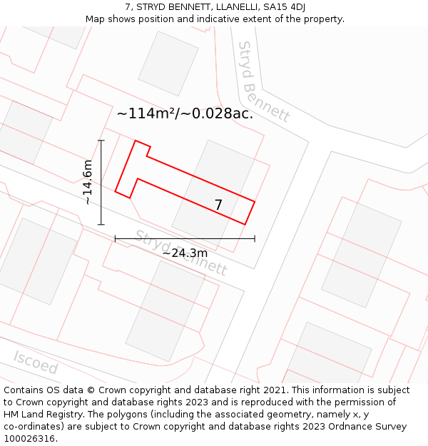 7, STRYD BENNETT, LLANELLI, SA15 4DJ: Plot and title map