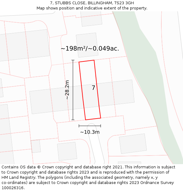 7, STUBBS CLOSE, BILLINGHAM, TS23 3GH: Plot and title map