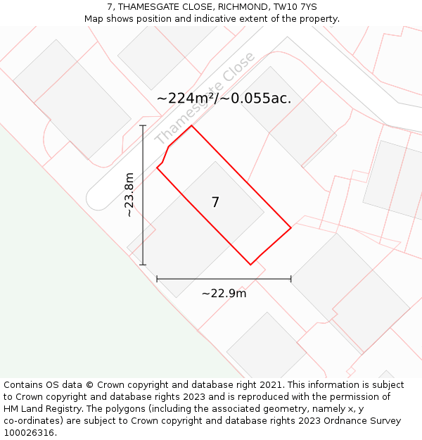 7, THAMESGATE CLOSE, RICHMOND, TW10 7YS: Plot and title map