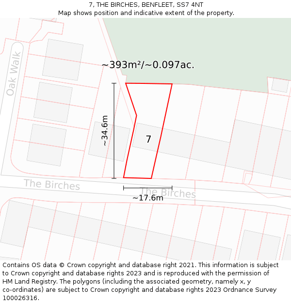7, THE BIRCHES, BENFLEET, SS7 4NT: Plot and title map
