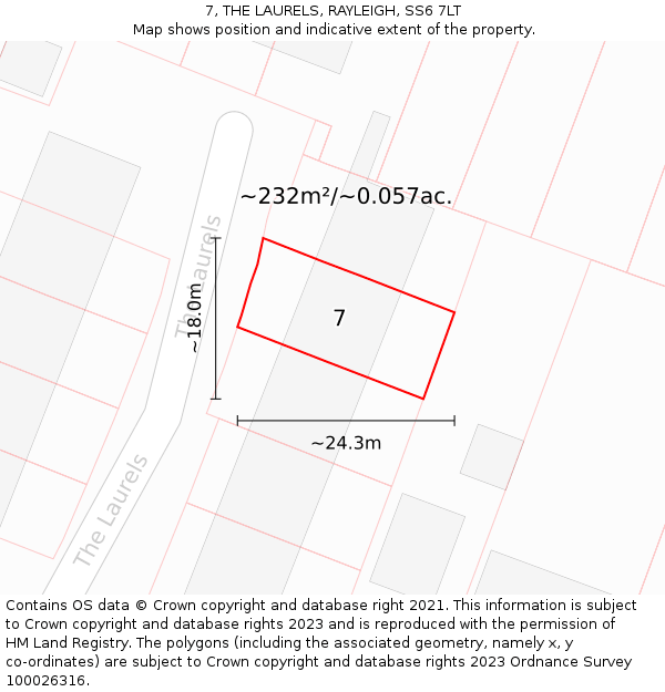 7, THE LAURELS, RAYLEIGH, SS6 7LT: Plot and title map