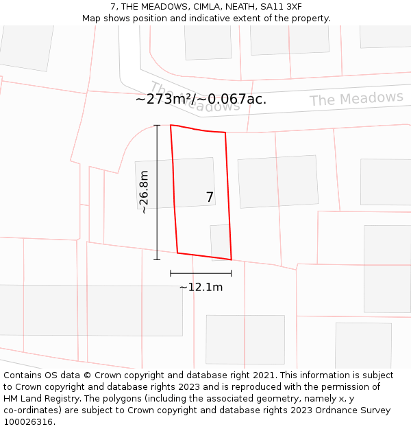 7, THE MEADOWS, CIMLA, NEATH, SA11 3XF: Plot and title map