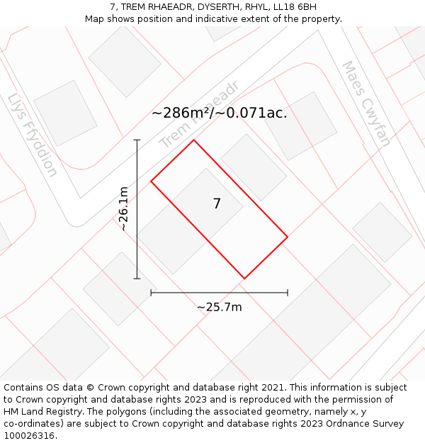 7, TREM RHAEADR, DYSERTH, RHYL, LL18 6BH: Plot and title map