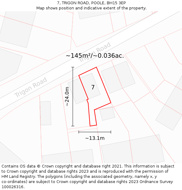 7, TRIGON ROAD, POOLE, BH15 3EP: Plot and title map