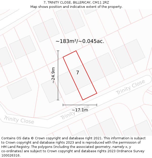 7, TRINITY CLOSE, BILLERICAY, CM11 2RZ: Plot and title map