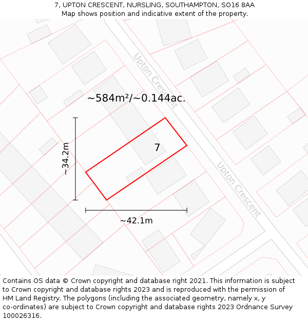 7, UPTON CRESCENT, NURSLING, SOUTHAMPTON, SO16 8AA: Plot and title map