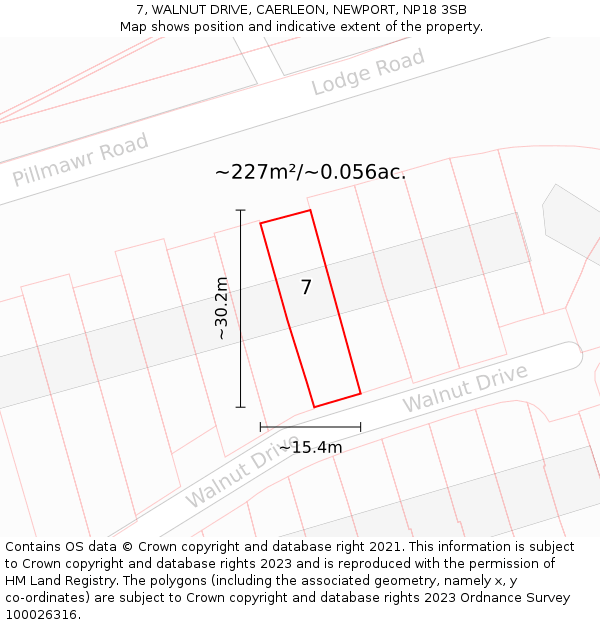 7, WALNUT DRIVE, CAERLEON, NEWPORT, NP18 3SB: Plot and title map