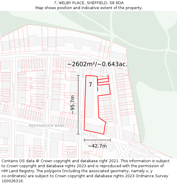 7, WELBY PLACE, SHEFFIELD, S8 9DA: Plot and title map