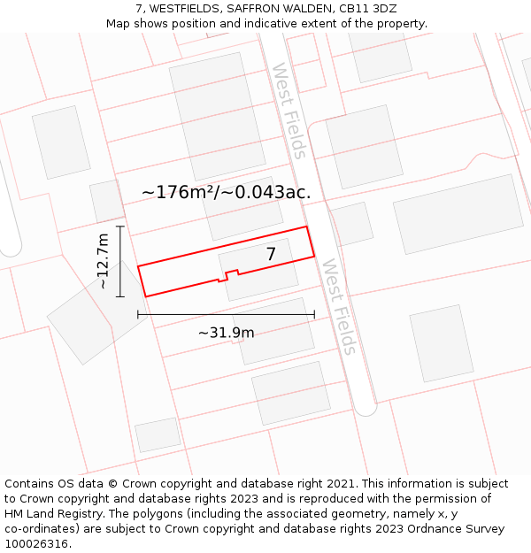 7, WESTFIELDS, SAFFRON WALDEN, CB11 3DZ: Plot and title map
