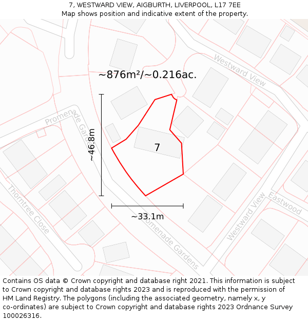 7, WESTWARD VIEW, AIGBURTH, LIVERPOOL, L17 7EE: Plot and title map