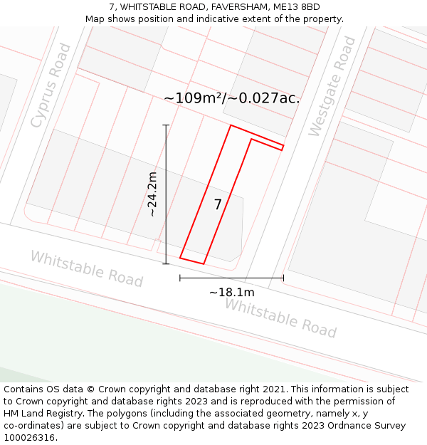 7, WHITSTABLE ROAD, FAVERSHAM, ME13 8BD: Plot and title map