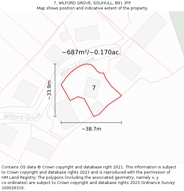 7, WILFORD GROVE, SOLIHULL, B91 3FP: Plot and title map