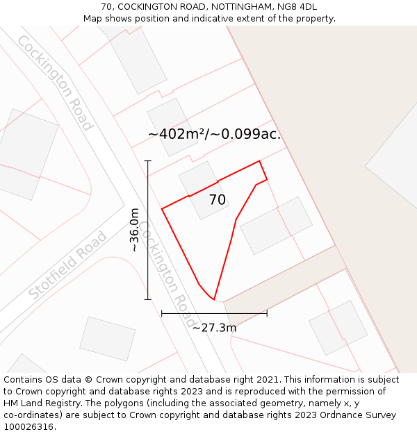 70, COCKINGTON ROAD, NOTTINGHAM, NG8 4DL: Plot and title map