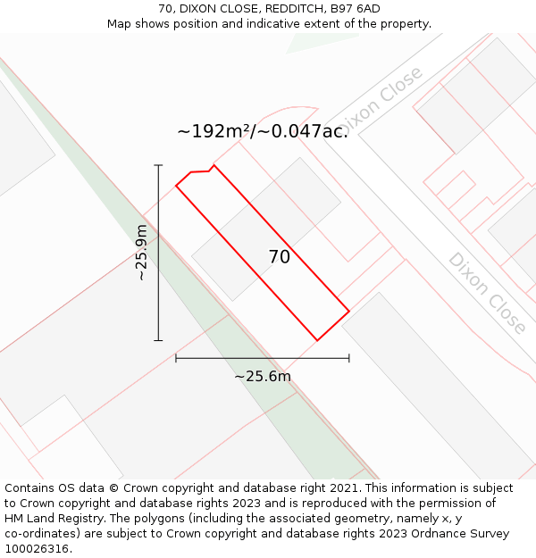 70, DIXON CLOSE, REDDITCH, B97 6AD: Plot and title map