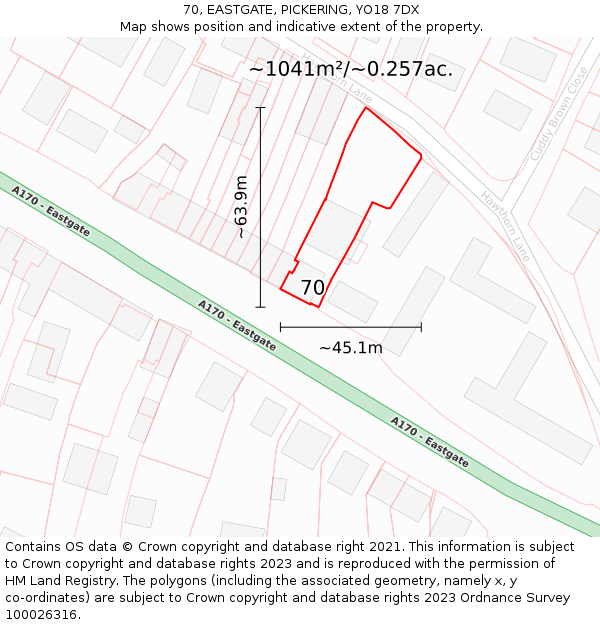 70, EASTGATE, PICKERING, YO18 7DX: Plot and title map
