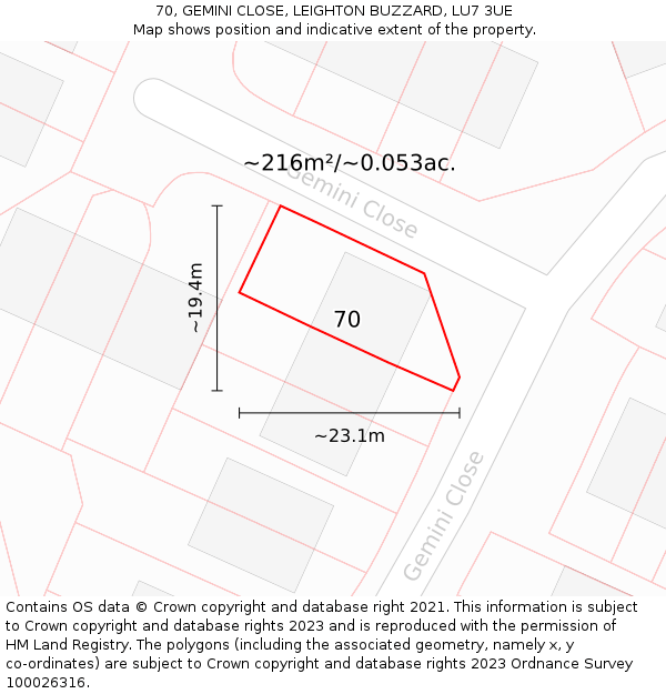 70, GEMINI CLOSE, LEIGHTON BUZZARD, LU7 3UE: Plot and title map