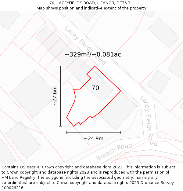 70, LACEYFIELDS ROAD, HEANOR, DE75 7HJ: Plot and title map