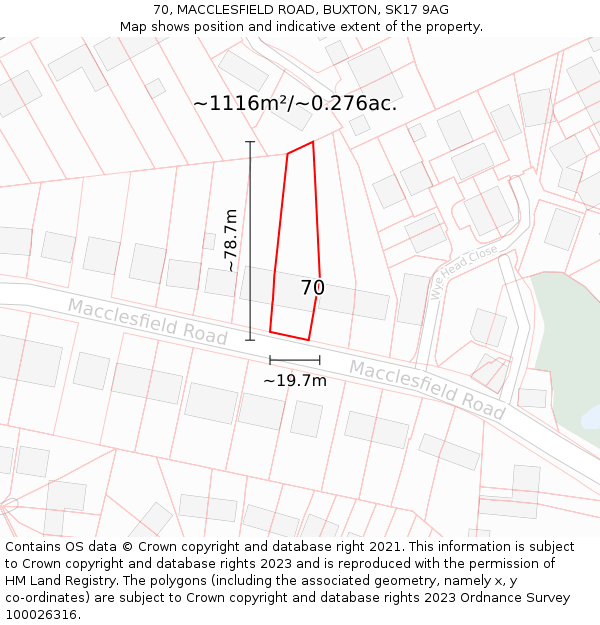 70, MACCLESFIELD ROAD, BUXTON, SK17 9AG: Plot and title map