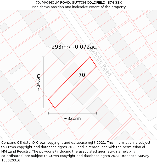 70, MAXHOLM ROAD, SUTTON COLDFIELD, B74 3SX: Plot and title map