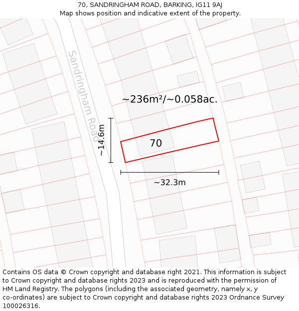 70, SANDRINGHAM ROAD, BARKING, IG11 9AJ: Plot and title map