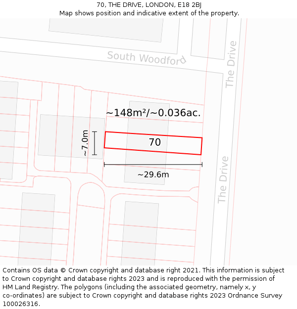 70, THE DRIVE, LONDON, E18 2BJ: Plot and title map