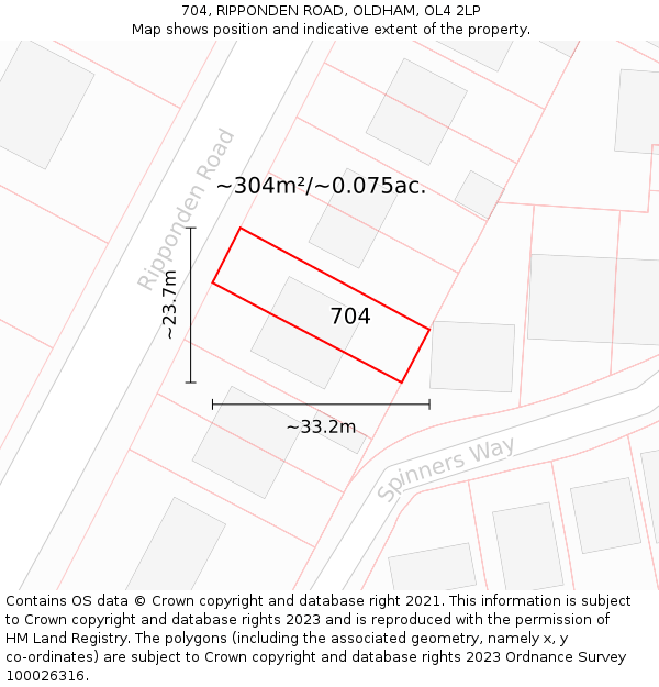 704, RIPPONDEN ROAD, OLDHAM, OL4 2LP: Plot and title map