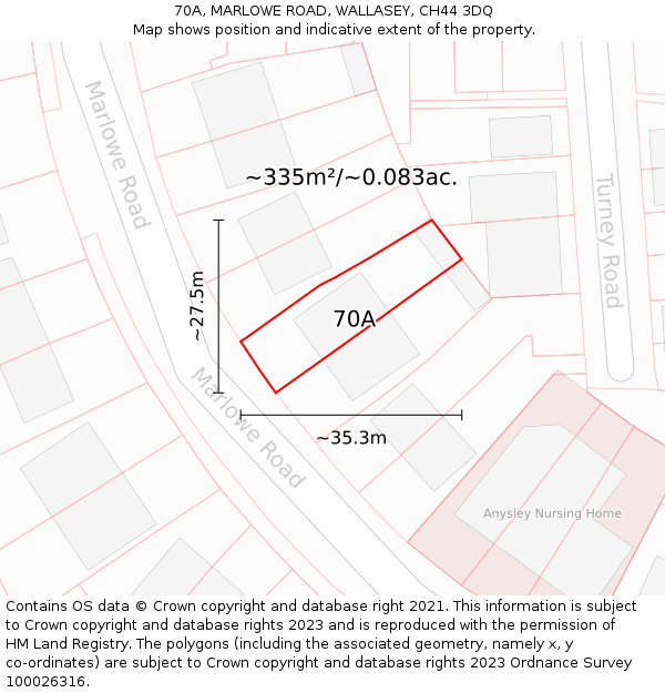 70A, MARLOWE ROAD, WALLASEY, CH44 3DQ: Plot and title map