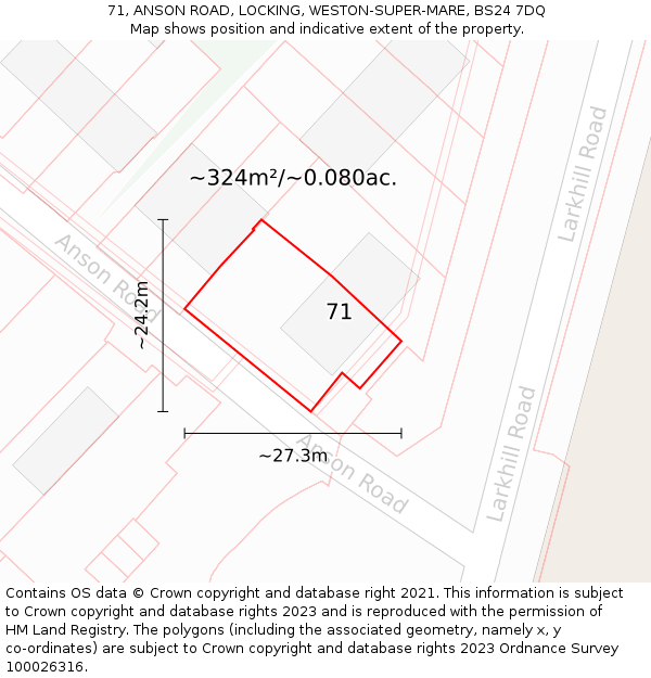 71, ANSON ROAD, LOCKING, WESTON-SUPER-MARE, BS24 7DQ: Plot and title map