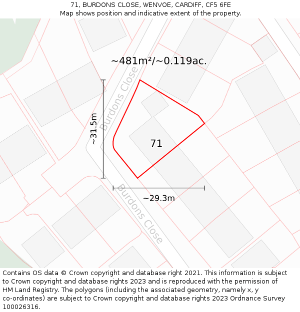 71, BURDONS CLOSE, WENVOE, CARDIFF, CF5 6FE: Plot and title map
