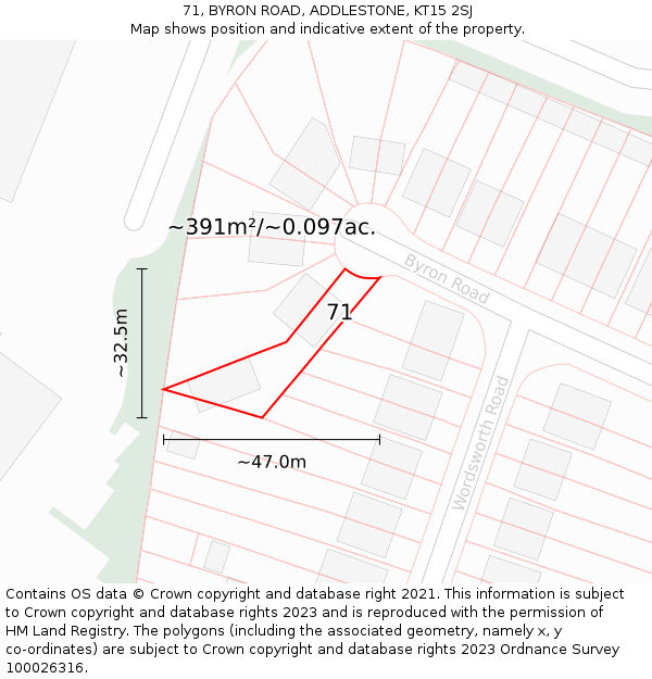 71, BYRON ROAD, ADDLESTONE, KT15 2SJ: Plot and title map