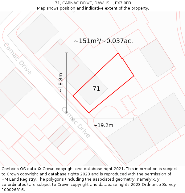 71, CARNAC DRIVE, DAWLISH, EX7 0FB: Plot and title map
