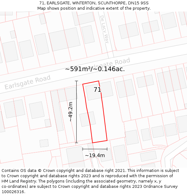 71, EARLSGATE, WINTERTON, SCUNTHORPE, DN15 9SS: Plot and title map