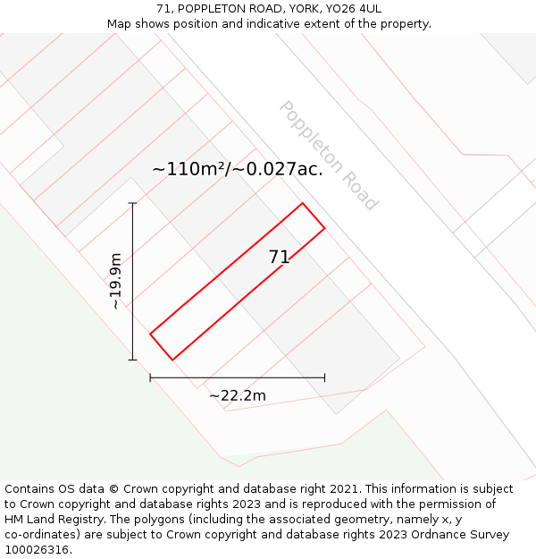 71, POPPLETON ROAD, YORK, YO26 4UL: Plot and title map