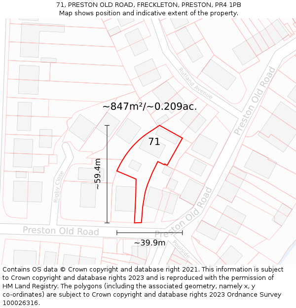 71, PRESTON OLD ROAD, FRECKLETON, PRESTON, PR4 1PB: Plot and title map