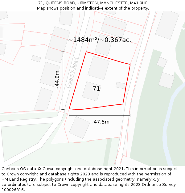 71, QUEENS ROAD, URMSTON, MANCHESTER, M41 9HF: Plot and title map