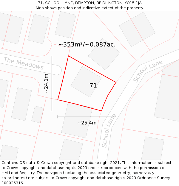 71, SCHOOL LANE, BEMPTON, BRIDLINGTON, YO15 1JA: Plot and title map