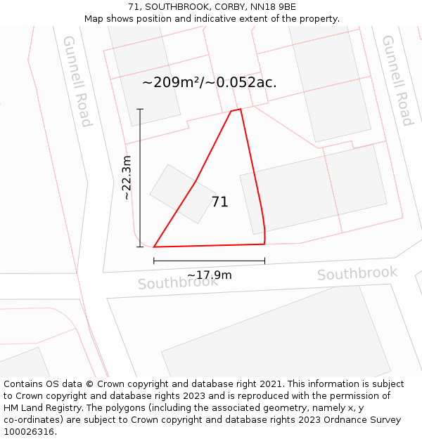 71, SOUTHBROOK, CORBY, NN18 9BE: Plot and title map