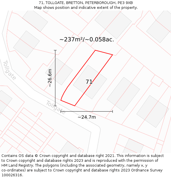 71, TOLLGATE, BRETTON, PETERBOROUGH, PE3 9XB: Plot and title map