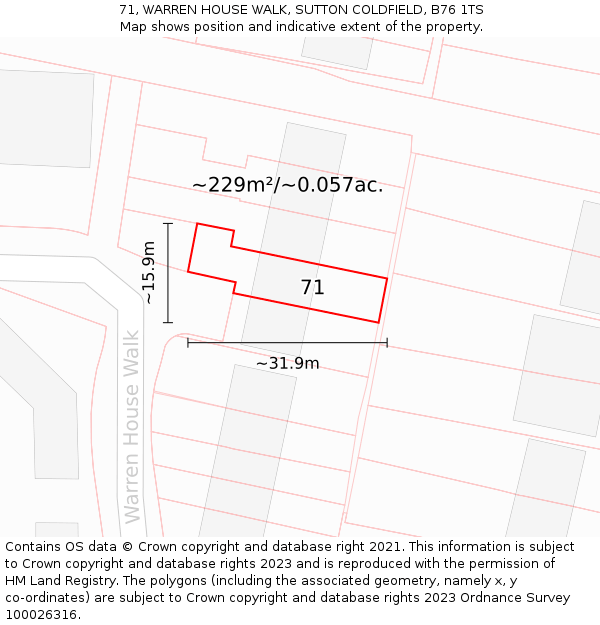71, WARREN HOUSE WALK, SUTTON COLDFIELD, B76 1TS: Plot and title map