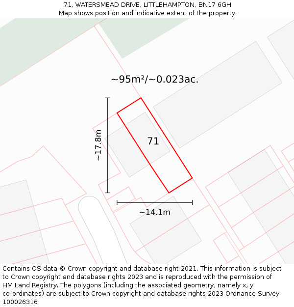 71, WATERSMEAD DRIVE, LITTLEHAMPTON, BN17 6GH: Plot and title map