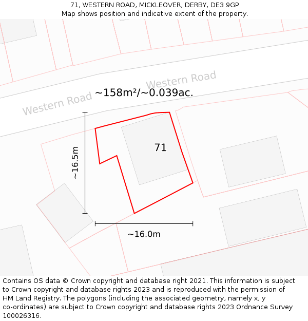 71, WESTERN ROAD, MICKLEOVER, DERBY, DE3 9GP: Plot and title map