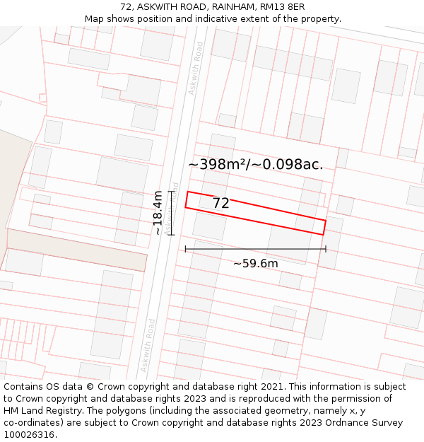 72, ASKWITH ROAD, RAINHAM, RM13 8ER: Plot and title map