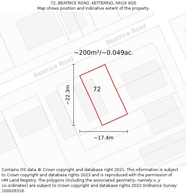 72, BEATRICE ROAD, KETTERING, NN16 9QS: Plot and title map