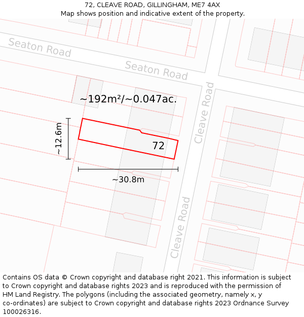 72, CLEAVE ROAD, GILLINGHAM, ME7 4AX: Plot and title map