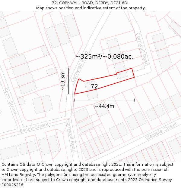 72, CORNWALL ROAD, DERBY, DE21 6DL: Plot and title map